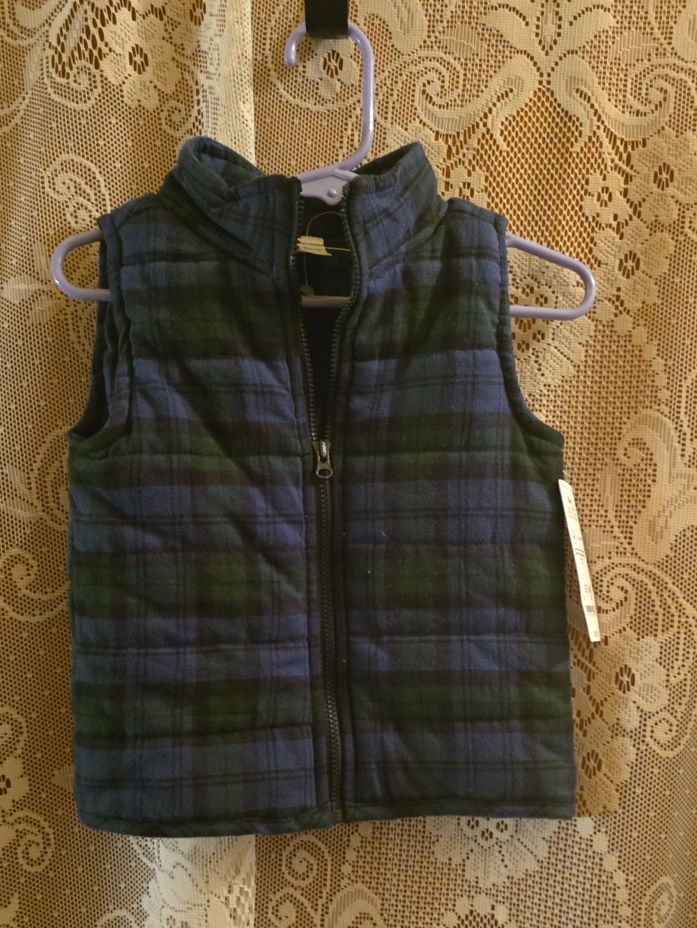 New‎ Carter's Toddler 18M Navy Green Plaid Quilted Zip Quilted Vest